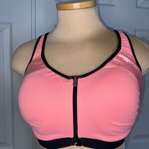 Victoria's Secret Pink Front-Zip Sports Bra with Black Trim